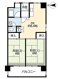 UR都市機構中百舌鳥公園団地3号館 2DKの間取図画像