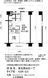 UR都市機構泉北原山台1丁団地5-2棟 1LDKの間取図画像