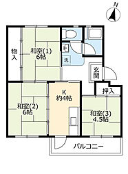 UR都市機構泉北竹城台2丁団地1-29棟 2DKの間取図画像