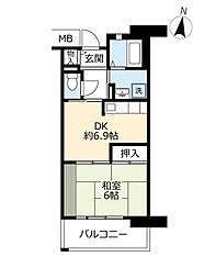 UR都市機構サンヴァリエ中百舌鳥6号棟 1DKの間取図画像