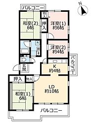 UR都市機構泉北城山台二丁団地3-14棟 4LDKの間取図画像