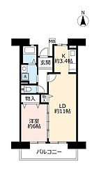 UR都市機構サンヴァリエ津久野8号棟 1LDKの間取図画像