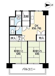 UR都市機構中百舌鳥公園団地4号館 2DKの間取図画像