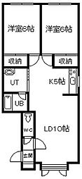 フローラル二番館 2LDKの間取図画像