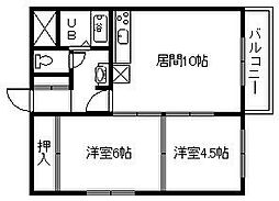 オクヤマハイツ 2LDKの間取図画像