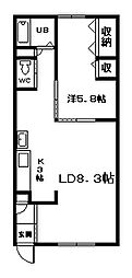 安立マンション 1LDKの間取図画像