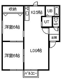 パナハイム61-1 2LDKの間取図画像