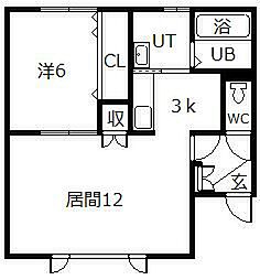 グランビュー神楽 1LDKの間取図画像