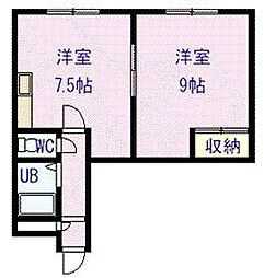 エンドレス519 1DKの間取図画像