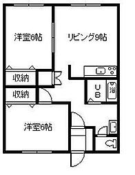 エーコーウエスタンハイツ 2DKの間取図画像