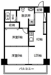 シャンノール平和通アサヒカワ・フード・テラス 2DKの間取図画像