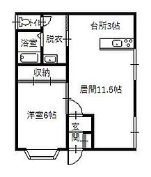 グリーンハイツ藤・A 1LDKの間取図画像
