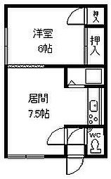 旭町113ハイツB 1DKの間取図画像