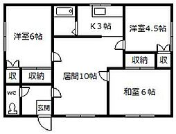 北門19ハイツA 3LDKの間取図画像