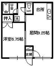 コーポ川岡 1DKの間取図画像