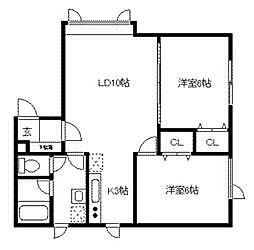 グランディ 2LDKの間取図画像