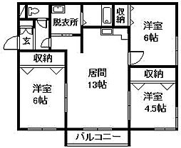 メイユール西2 3LDKの間取図画像