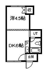 チュリス神楽岡A 1DKの間取図画像