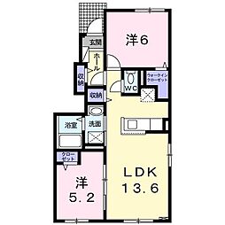 プルメリア6 2LDKの間取図画像