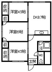 マンション成吉思汗 3DKの間取図画像