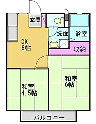 パナハイツカジワラ 2DKの間取図画像