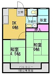 松陽ハイツ 2DKの間取図画像