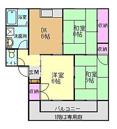 メゾンポールB棟 3DKの間取図画像