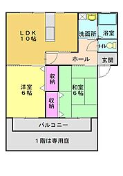 サンライフ雅B棟 2LDKの間取図画像