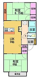 ハイライフ小松原1 2LDKの間取図画像