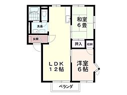 サンハイツヤジマD 2LDKの間取図画像
