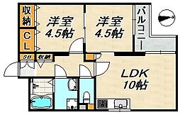 サンコートスマ 2LDKの間取図画像