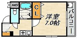 パレ・ド・ルミエール 1Kの間取図画像