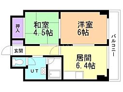 札幌市営東豊線 北13条東駅 徒歩3分の賃貸マンション 3階2DKの間取り