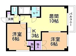 Aパールハイム栄町 2LDKの間取図画像