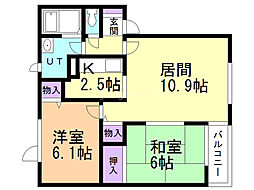 K.IハウスN50C 2LDKの間取図画像