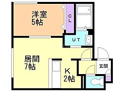 ヴィエルジュ北13条 1LDKの間取図画像
