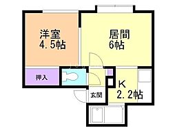 ノースペガサス弐番館 1LDKの間取図画像