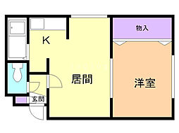 サーティーンハイツ 1Kの間取図画像