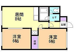 クレイドル元町 2DKの間取図画像