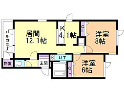 パピリオ元町 2LDKの間取図画像