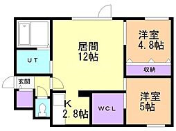 ブルーイング本町 2LDKの間取図画像