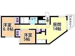 フランシーズ北10条 2LDKの間取図画像