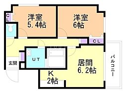 フィラコート北11条 2DKの間取図画像