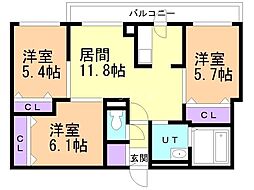 ZABOHILLSHONCHO 3LDKの間取図画像