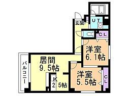 山岸ビル 2LDKの間取図画像