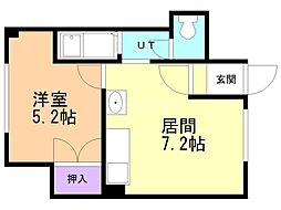フローラコート 1DKの間取図画像