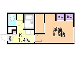 レオパレスハピネス124 1Kの間取図画像