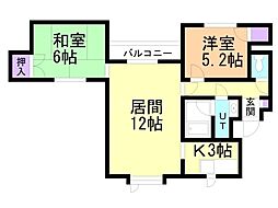 ノーブル伏古C 2LDKの間取図画像