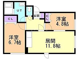 エクセルハイツ 2LDKの間取図画像