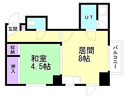 プレインハイム 1DKの間取図画像